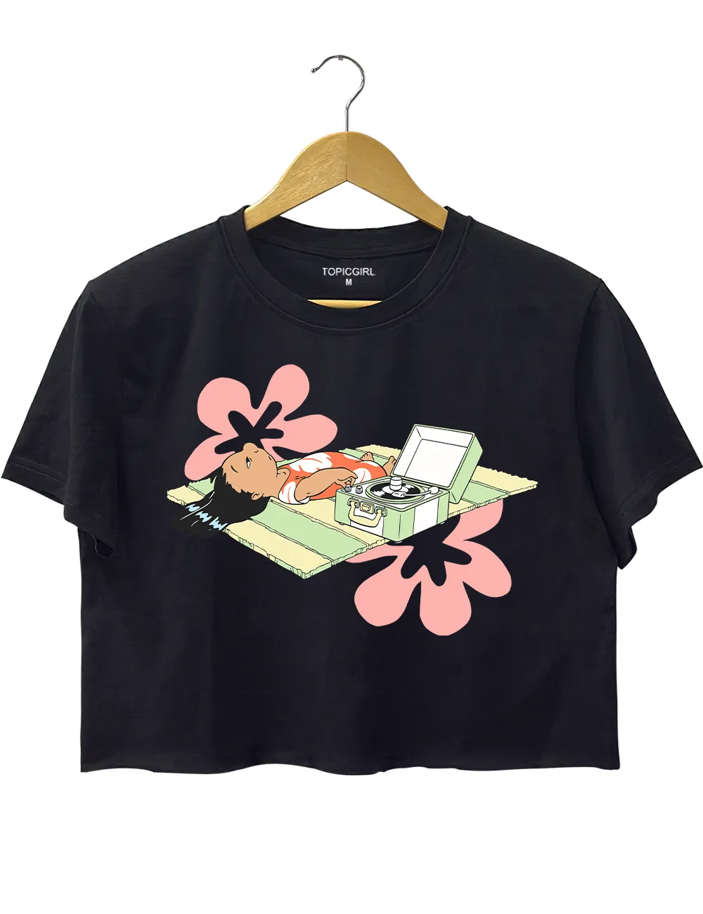 Lilo Relaxing On Beach Mat With Record Player Crop Top sold by Topic Girl product image thumbnail 2