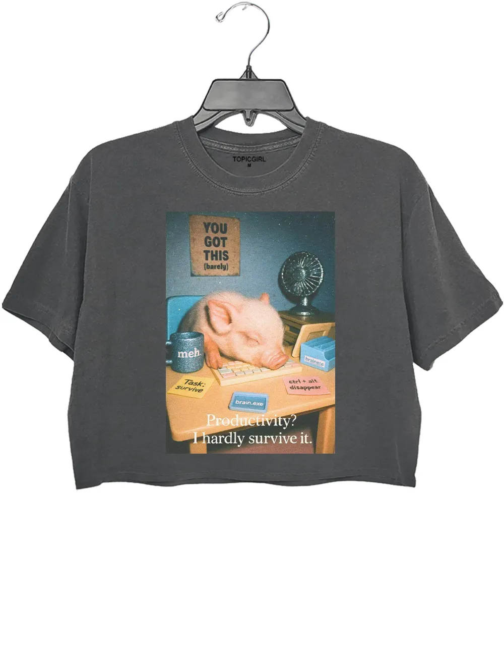 Cute Pig Productivity? I Hardly Survive It Crop Top sold by Topic Girl product image thumbnail 2
