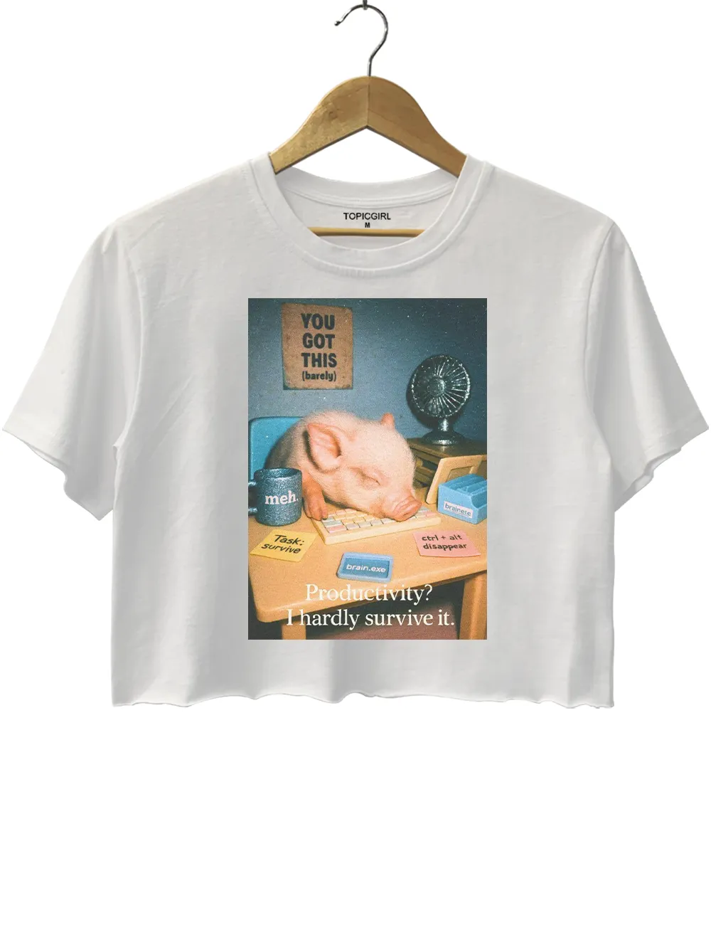 Cute Pig Productivity? I Hardly Survive It Crop Top sold by Topic Girl product image thumbnail 3
