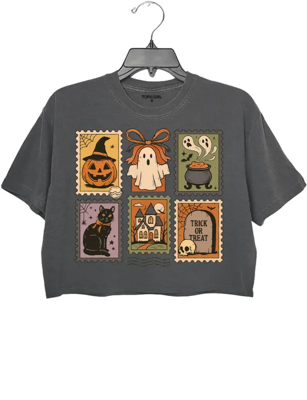 Halloween Cute Ghost Pumpkin Cat Crop Top sold by Topic Girl