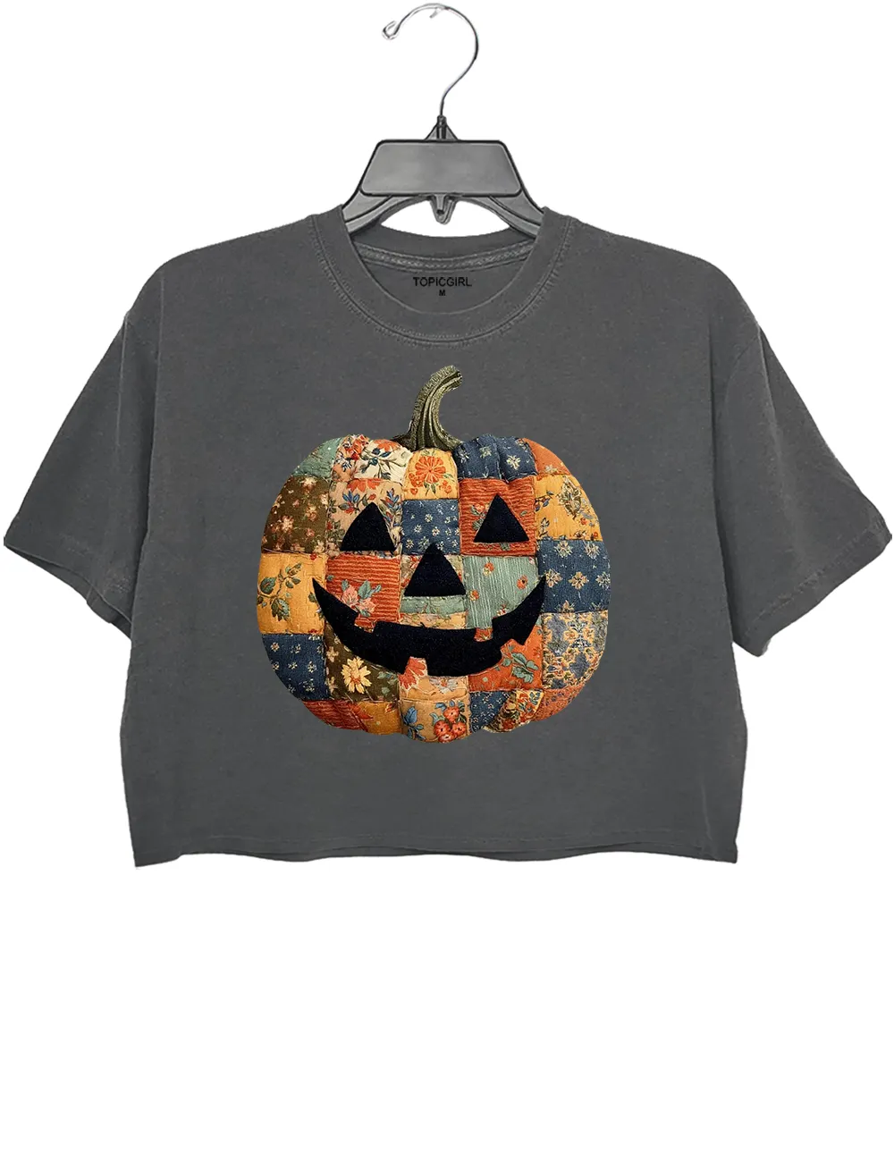 Retro Patchwork Halloween Pumpkin Crop Top sold by Topic Girl