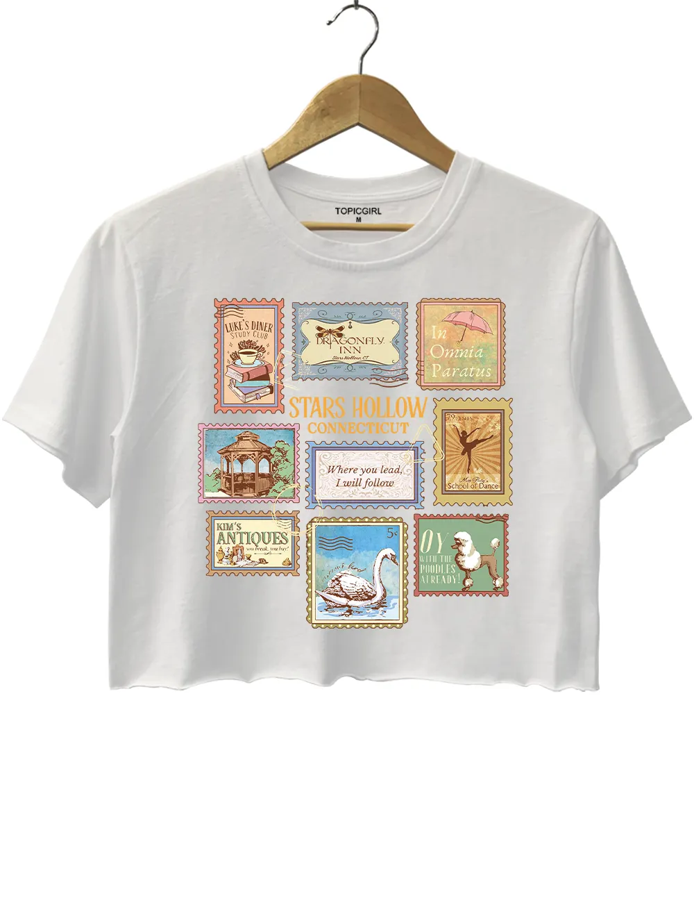 Stars Hollows Connecticut Stamps Crop Top sold by Topic Girl product image thumbnail 2