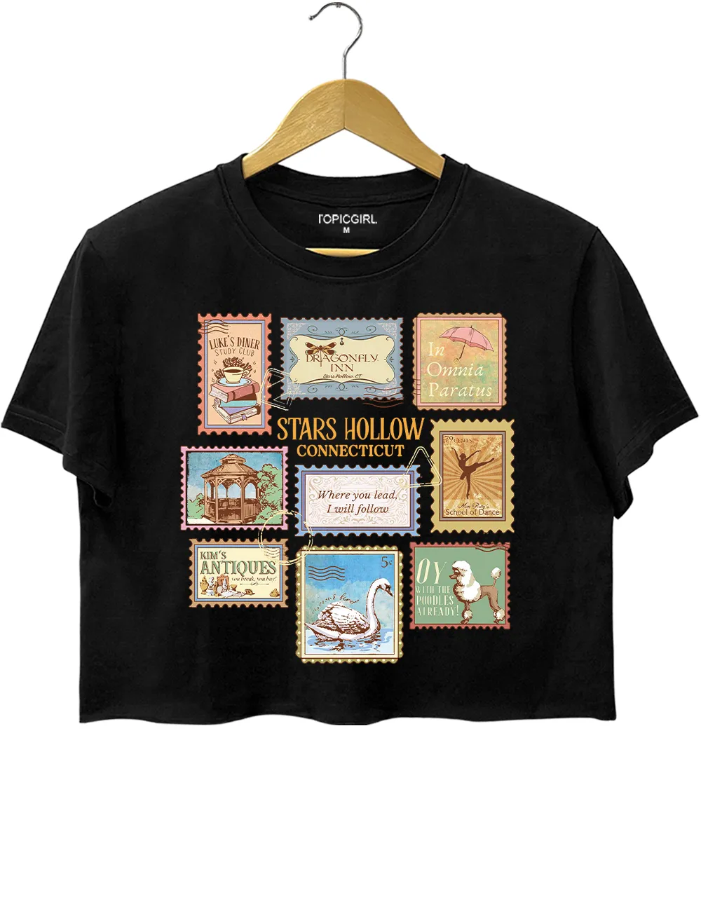 Stars Hollows Connecticut Stamps Crop Top sold by Topic Girl product image thumbnail 3