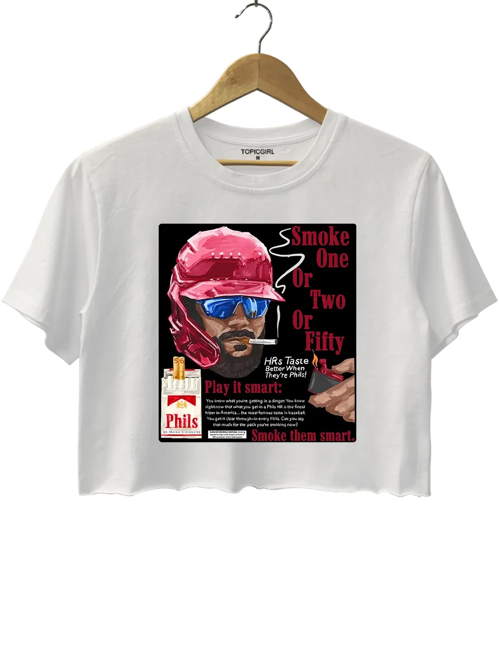 Smoke One Or Two Or Fiity- HRs Taste Better When They're Phils Crop Top sold by Topic Girl product image thumbnail 2