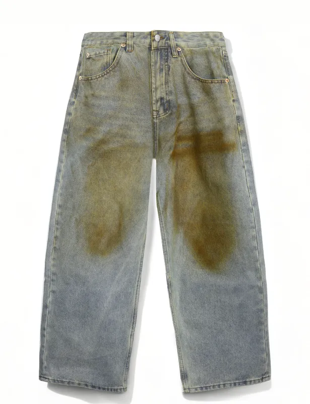 Vintage-Style Dirty-Wash Baggy Jeans sold by Topic Girl