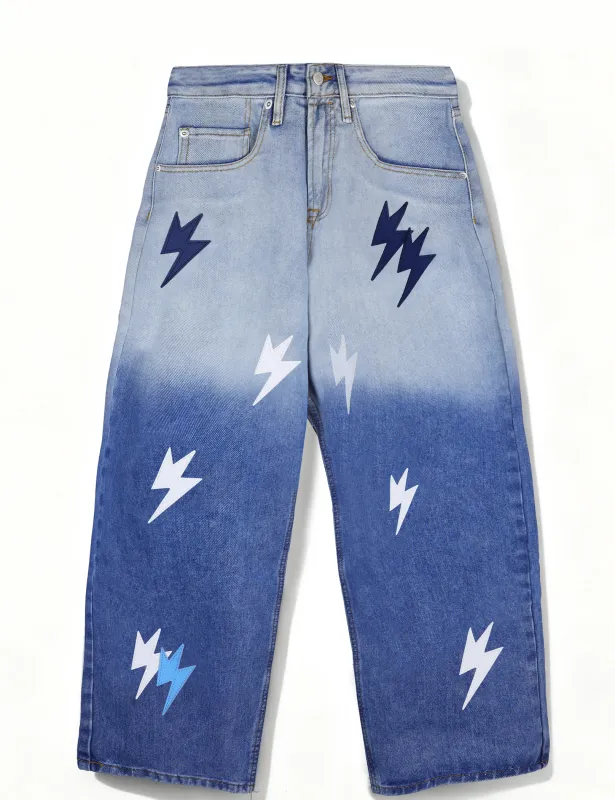 Gradient Lightning Graphic Loose Jeans sold by Topic Girl