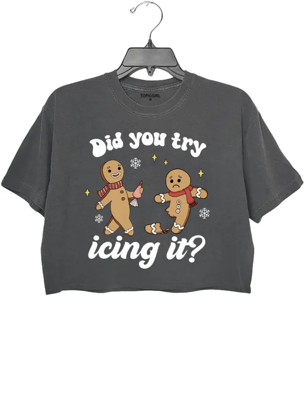 Try lcing it Funny Christmas Crop Top sold by Topic Girl