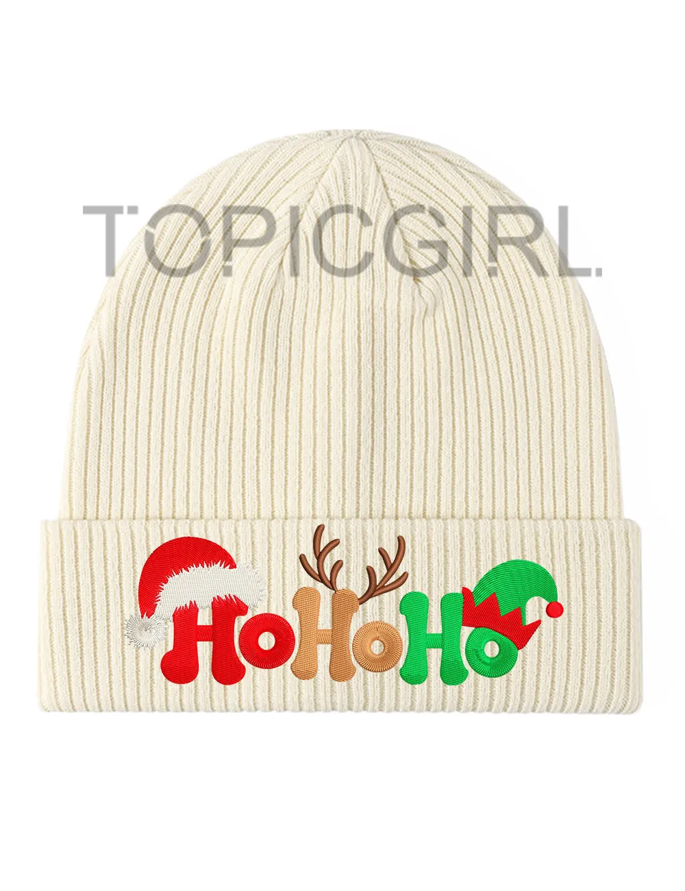 Ho Ho Ho Reindeer Embroidered Beanie sold by Topic Girl product image thumbnail 4