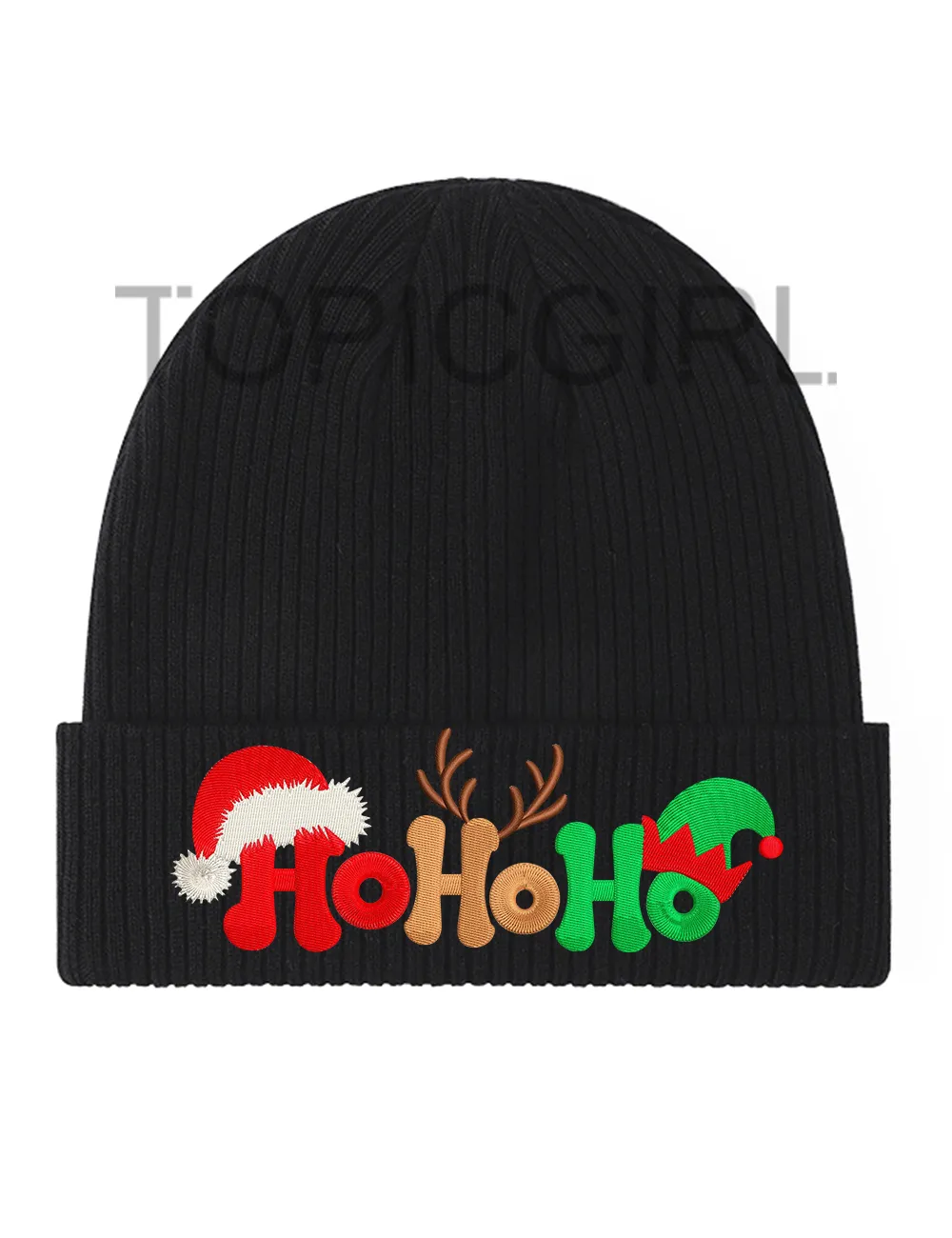 Ho Ho Ho Reindeer Embroidered Beanie sold by Topic Girl product image thumbnail 3