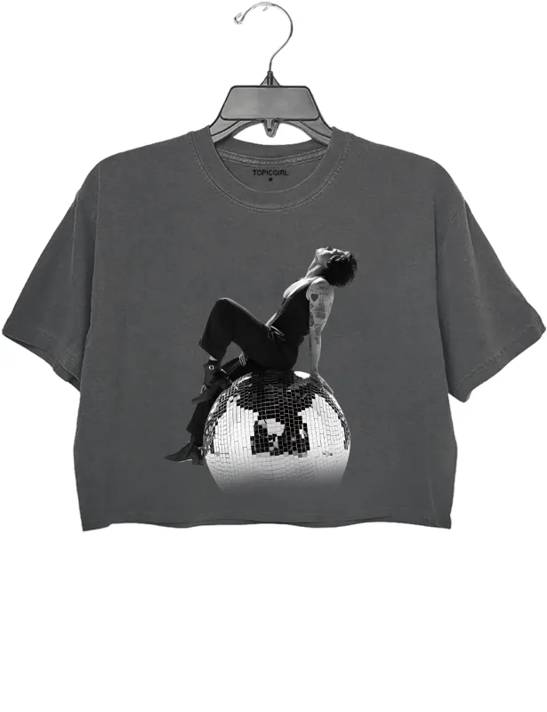 Harry Styles Seated Side View on a Disco Ball Crop Top sold by Topic Girl