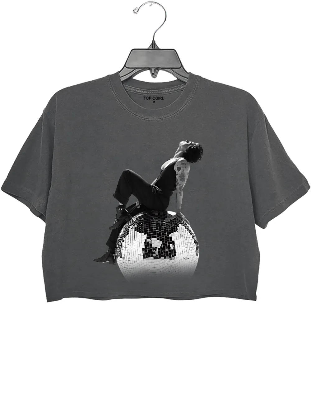 Harry Styles Seated Side View on a Disco Ball Crop Top sold by Topic Girl
