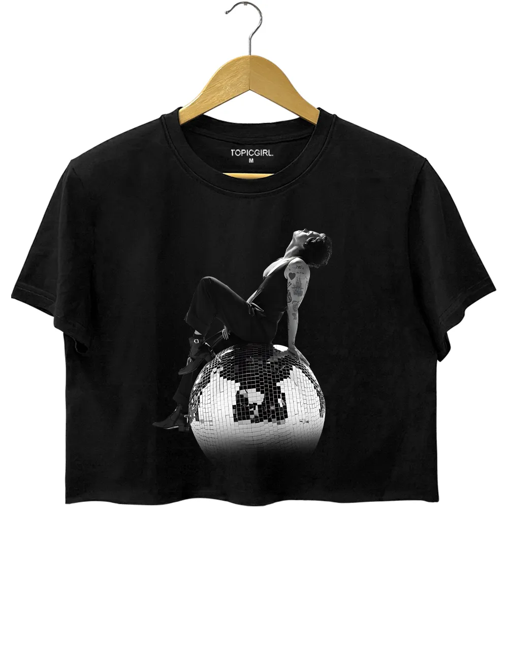 Harry Styles Seated Side View on a Disco Ball Crop Top sold by Topic Girl product image thumbnail 3