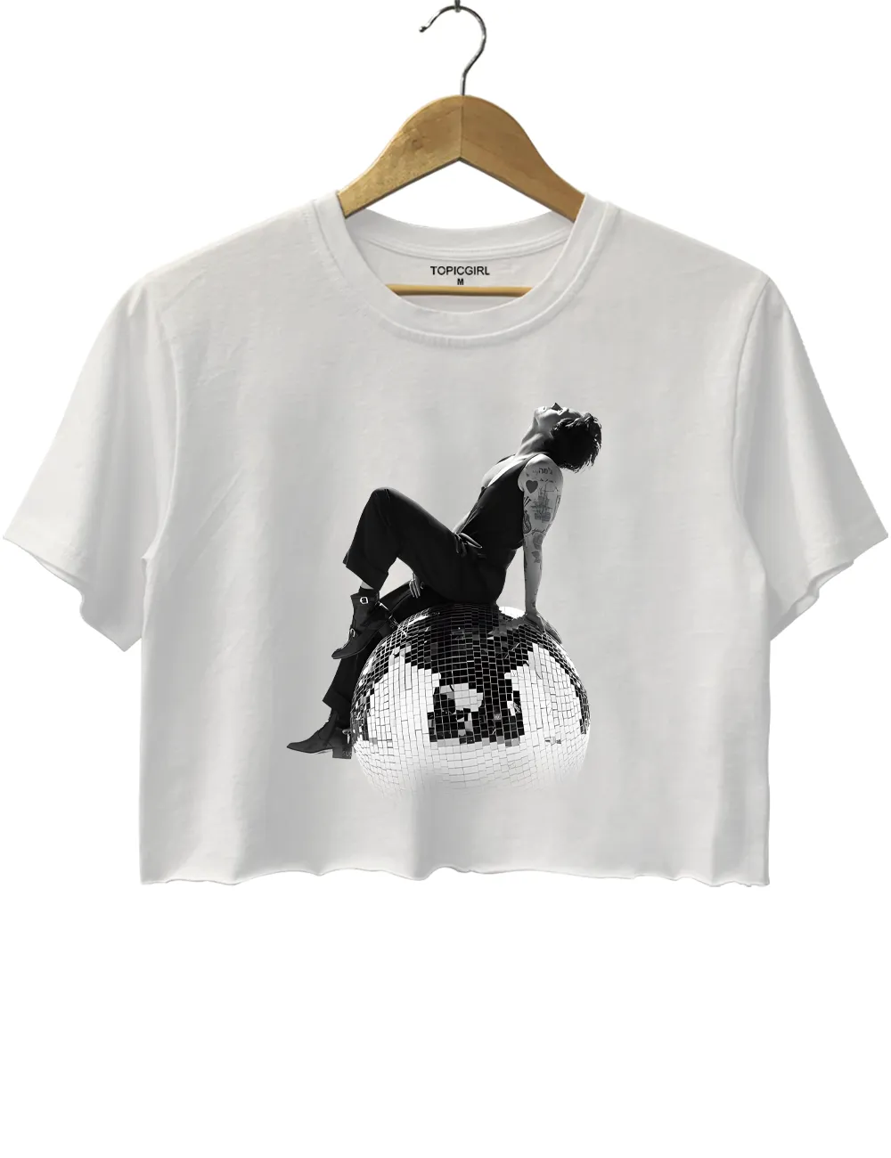 Harry Styles Seated Side View on a Disco Ball Crop Top sold by Topic Girl product image thumbnail 2