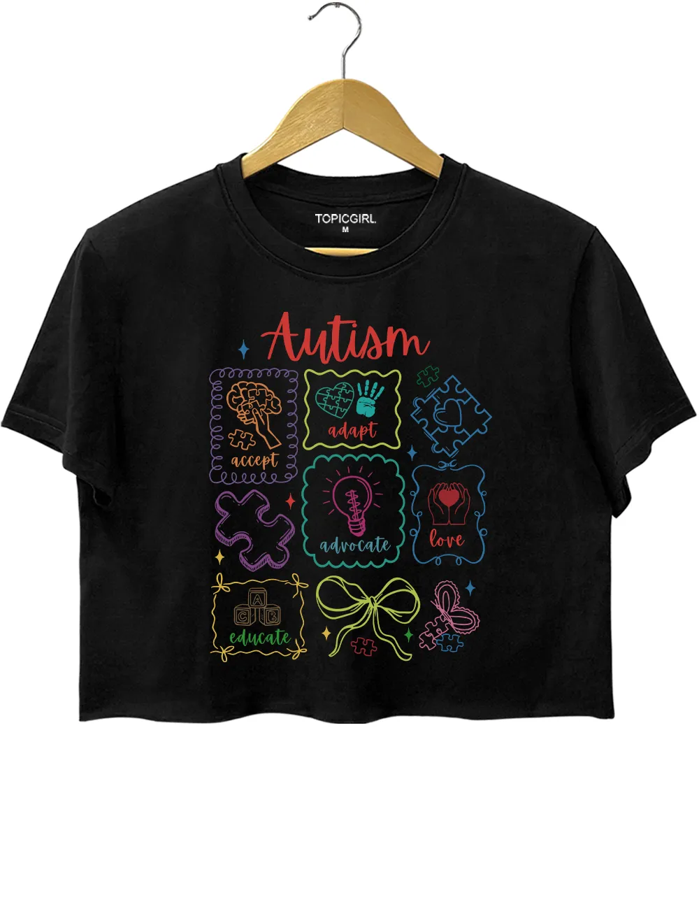 Autism Awareness Accept Adapt Advocate Love Educate Crop Top sold by Topic Girl product image thumbnail 3