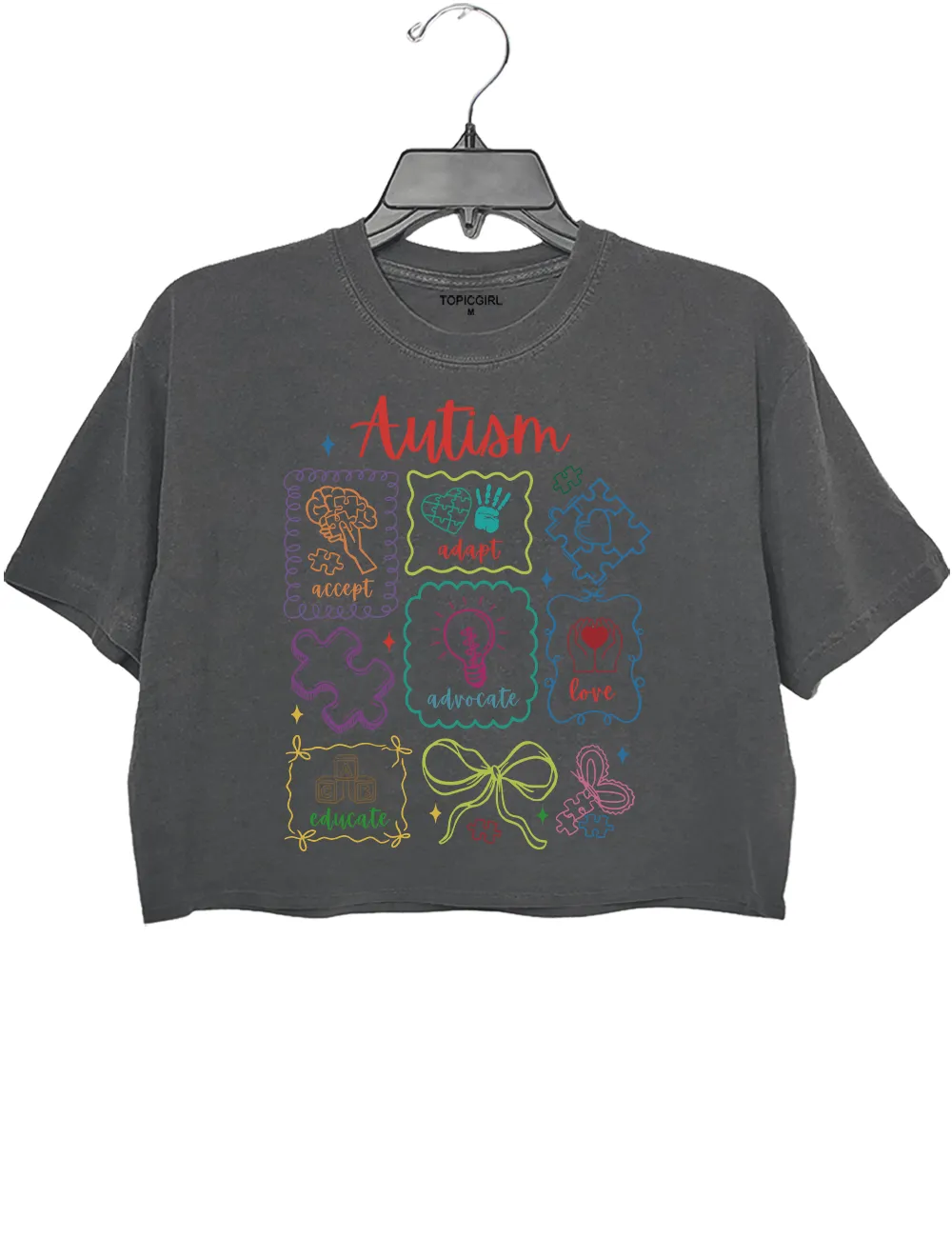 Autism Awareness Accept Adapt Advocate Love Educate Crop Top sold by Topic Girl product image thumbnail 2