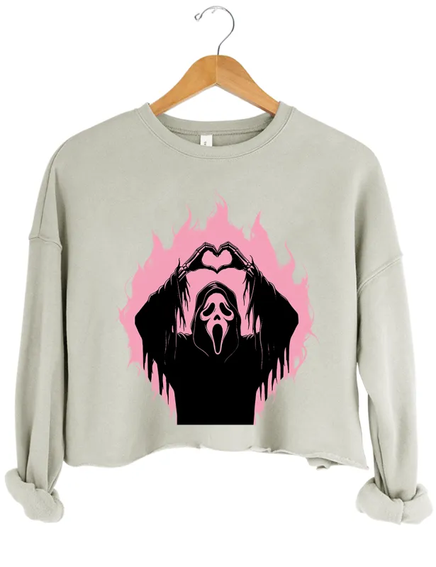 Funny Ghostface Scary Movie Heart Hands Crop Sweatshirt made by Topic Girl