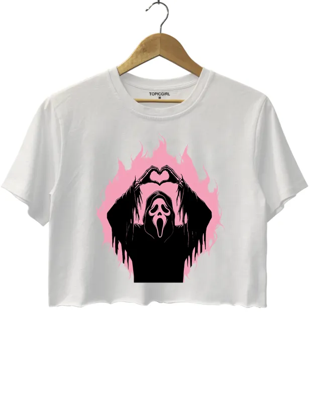 Funny Ghostface Scary Movie Heart Hands Crop Top made by Topic Girl