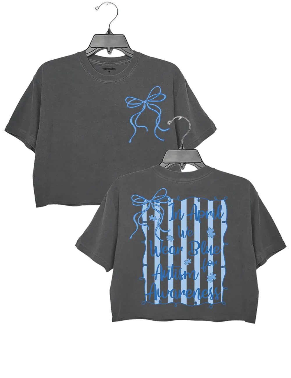 In April We Wear Blue Autism Crop Top sold by Topic Girl product image thumbnail 3