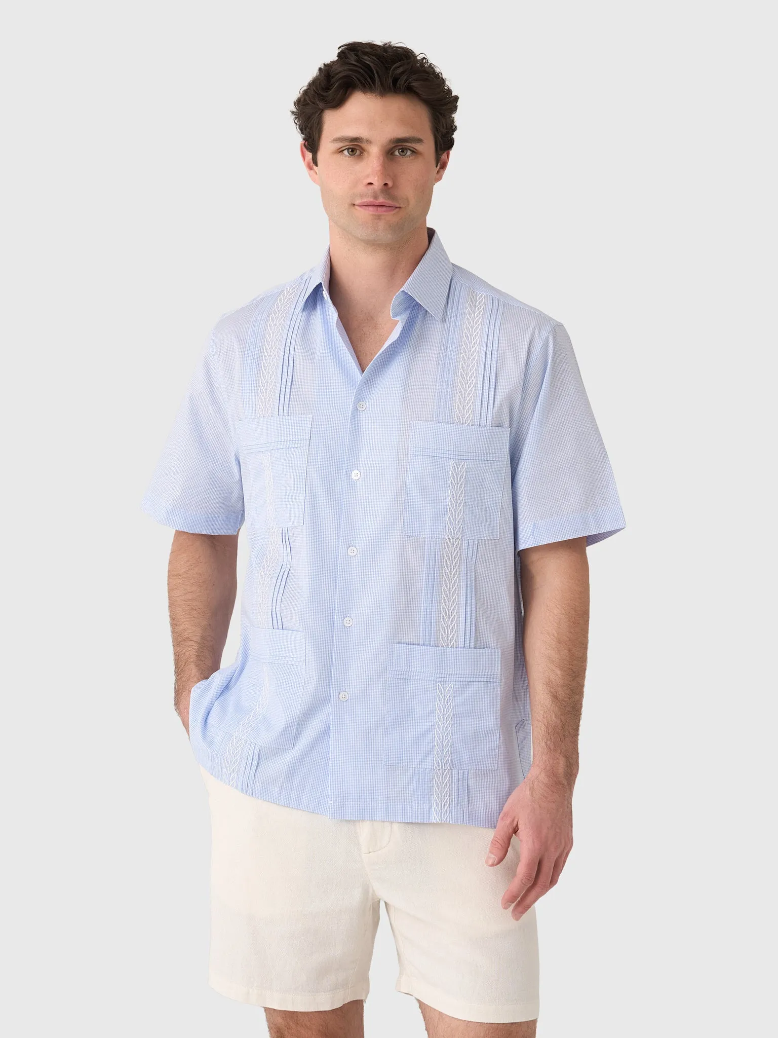 Centuria Men's Short Sleeve Cotton Check Guayabera Shirt sold by Saint Bernard