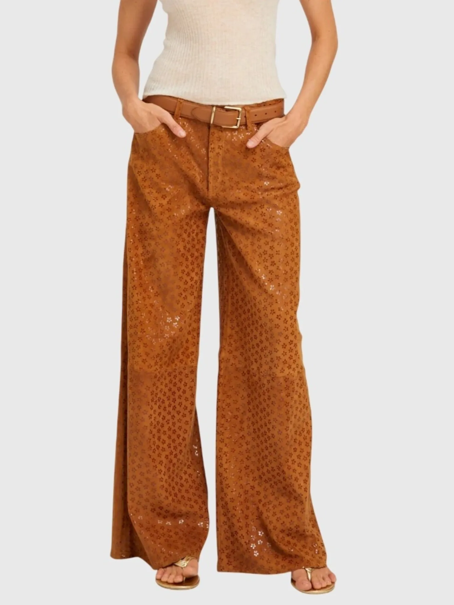 SPRWMN Women's Suede 5 Pocket Wide Leg Pant sold by Saint Bernard