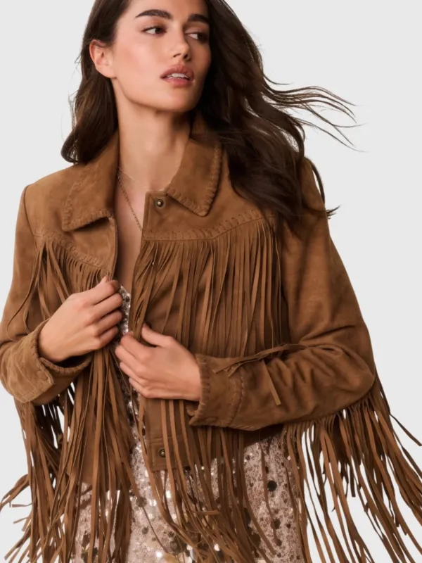 LoveShackFancy Women's Maelis Suede Fringe Jacket made by LoveShackFancy