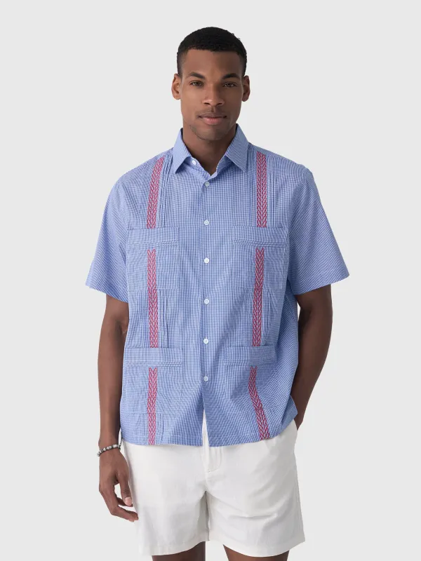 Centuria Men's Short Sleeve Cotton Gingham Guayabera Shirt made by Saint Bernard