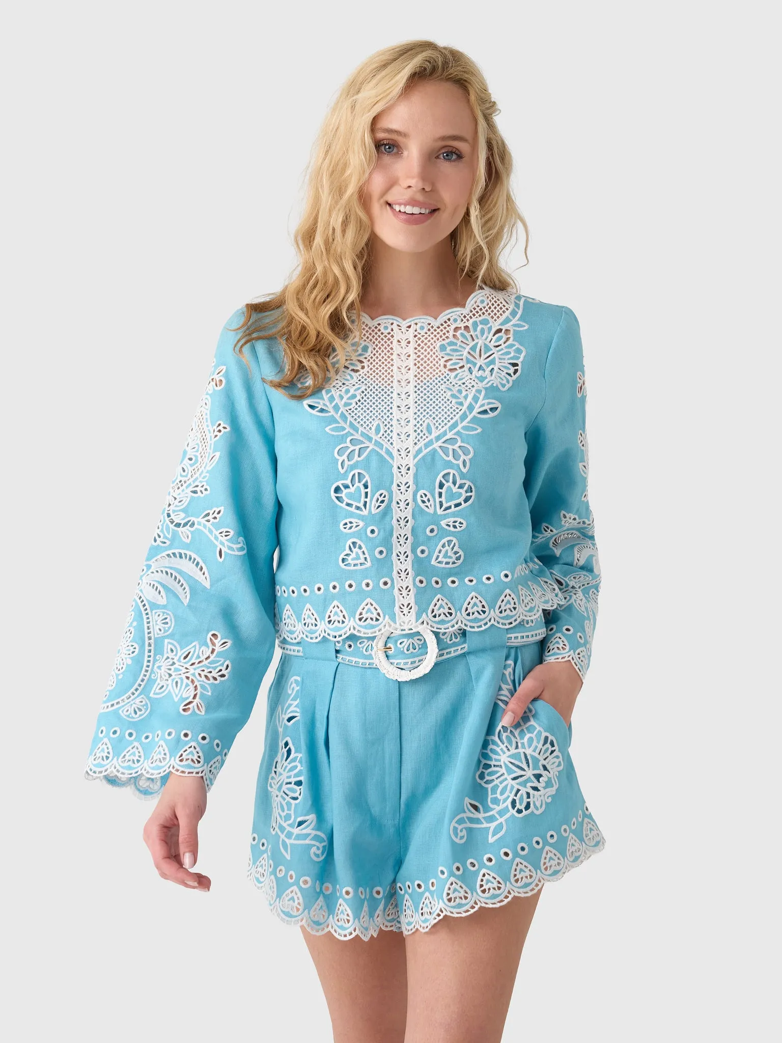 Farm Rio Women's Romantic Richelieu Blouse sold by Saint Bernard