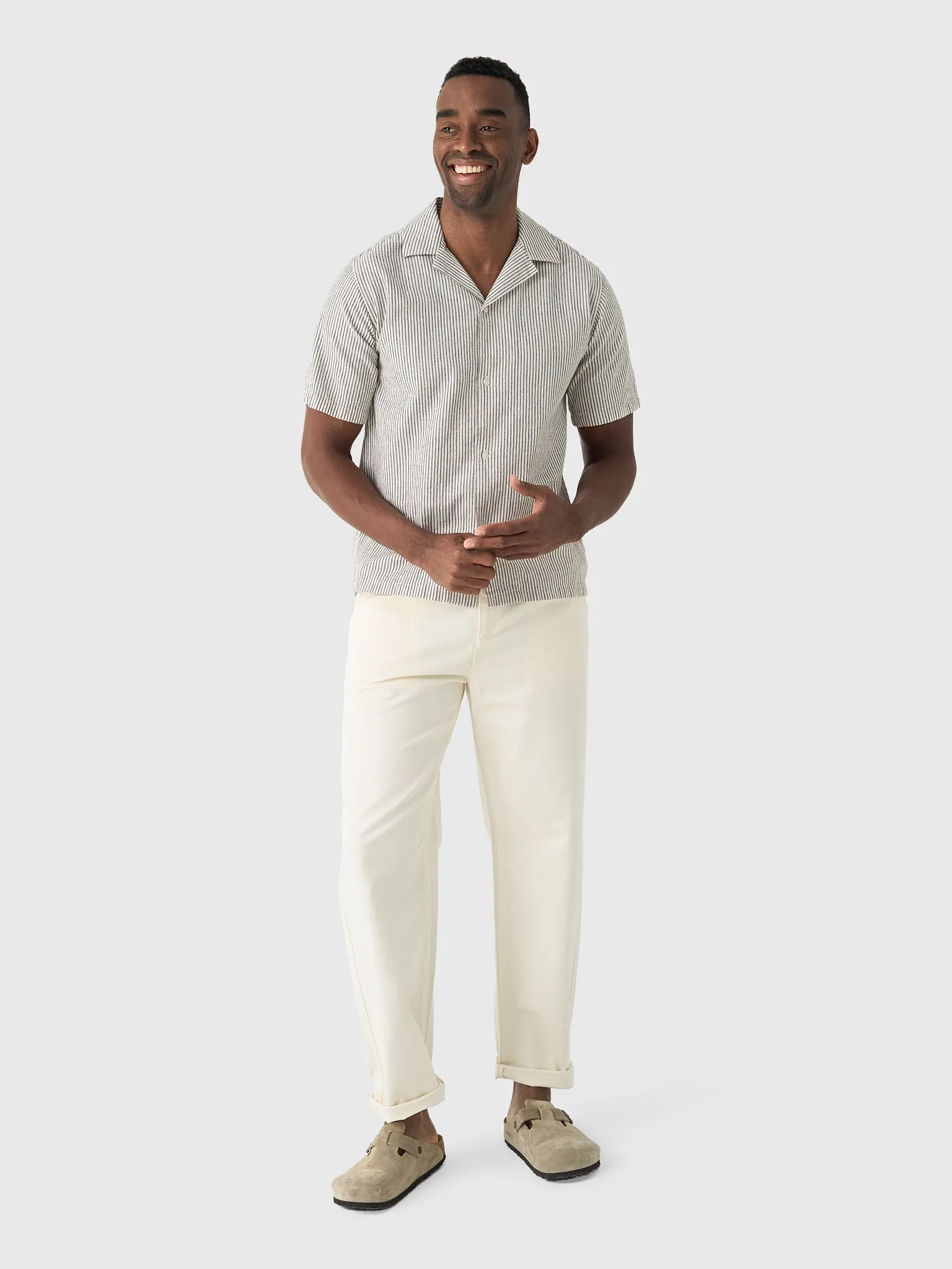 Les Deux Men's Lukas Stripe Cotton-Linen Short-Sleeve Shirt sold by Saint Bernard product image thumbnail 3