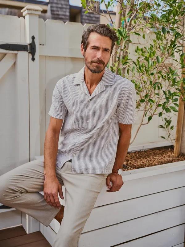 Les Deux Men's Lukas Stripe Cotton-Linen Short-Sleeve Shirt sold by Saint Bernard