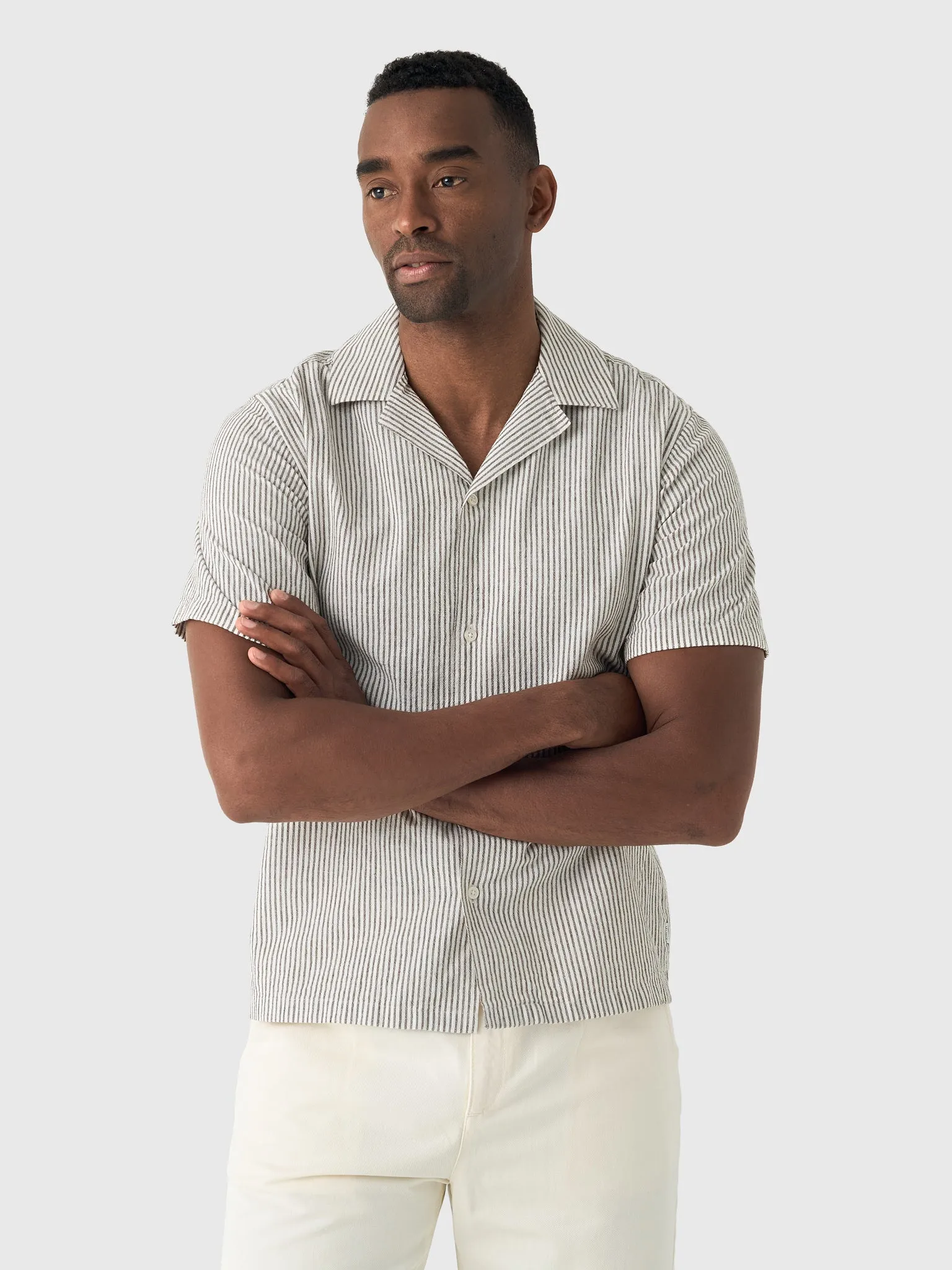 Les Deux Men's Lukas Stripe Cotton-Linen Short-Sleeve Shirt sold by Saint Bernard product image thumbnail 2