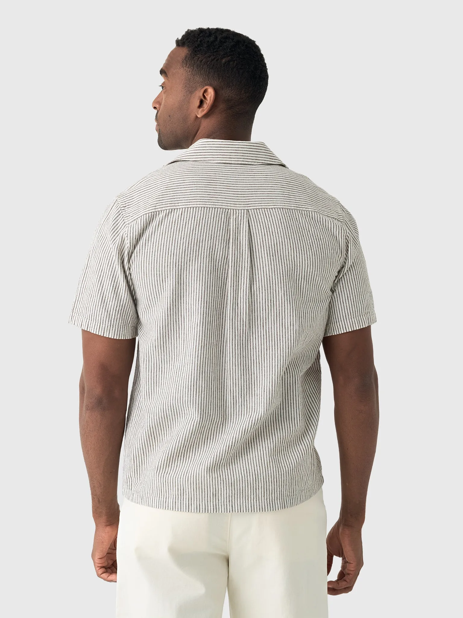 Les Deux Men's Lukas Stripe Cotton-Linen Short-Sleeve Shirt sold by Saint Bernard product image thumbnail 5