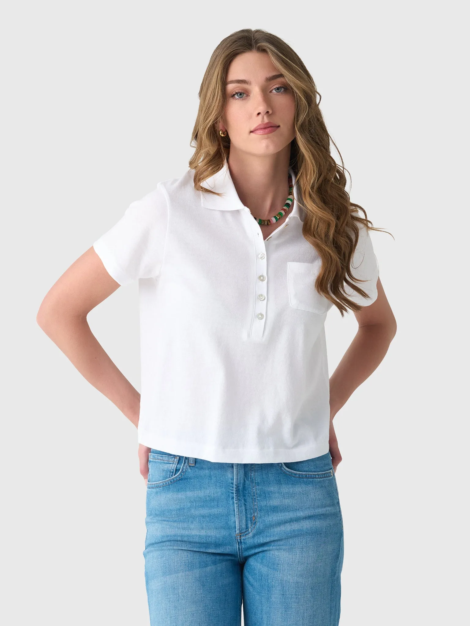 Vince Women's Short Sleeve Pocket Polo sold by Saint Bernard