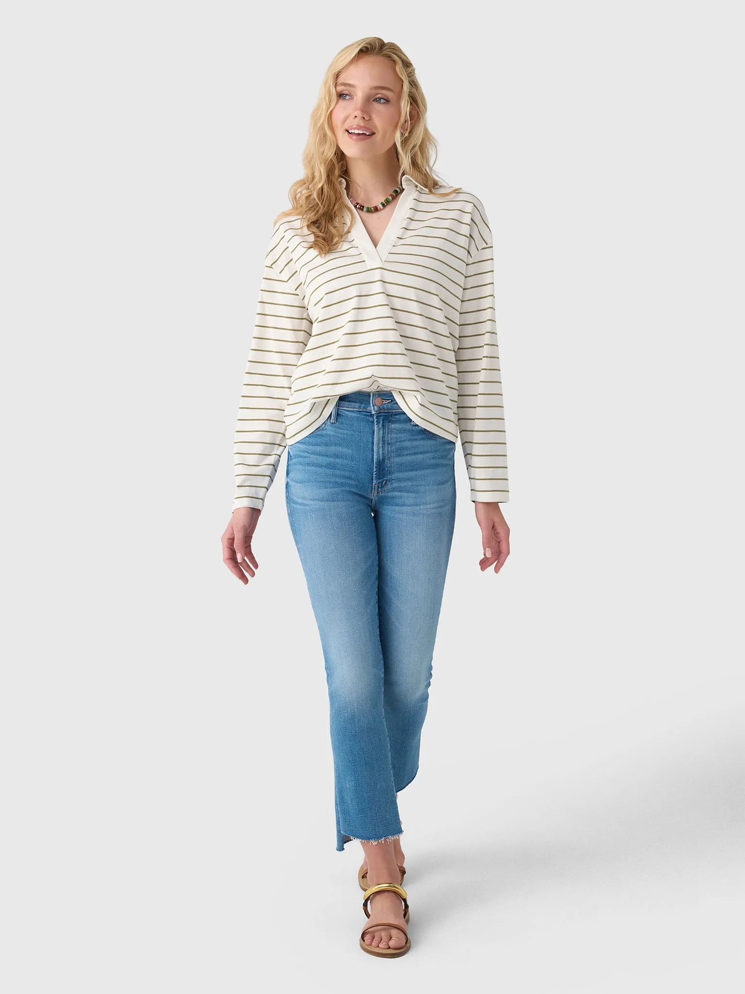 Vince Women's Striped Cotton Long-Sleeve Polo Shirt sold by Saint Bernard product image thumbnail 2