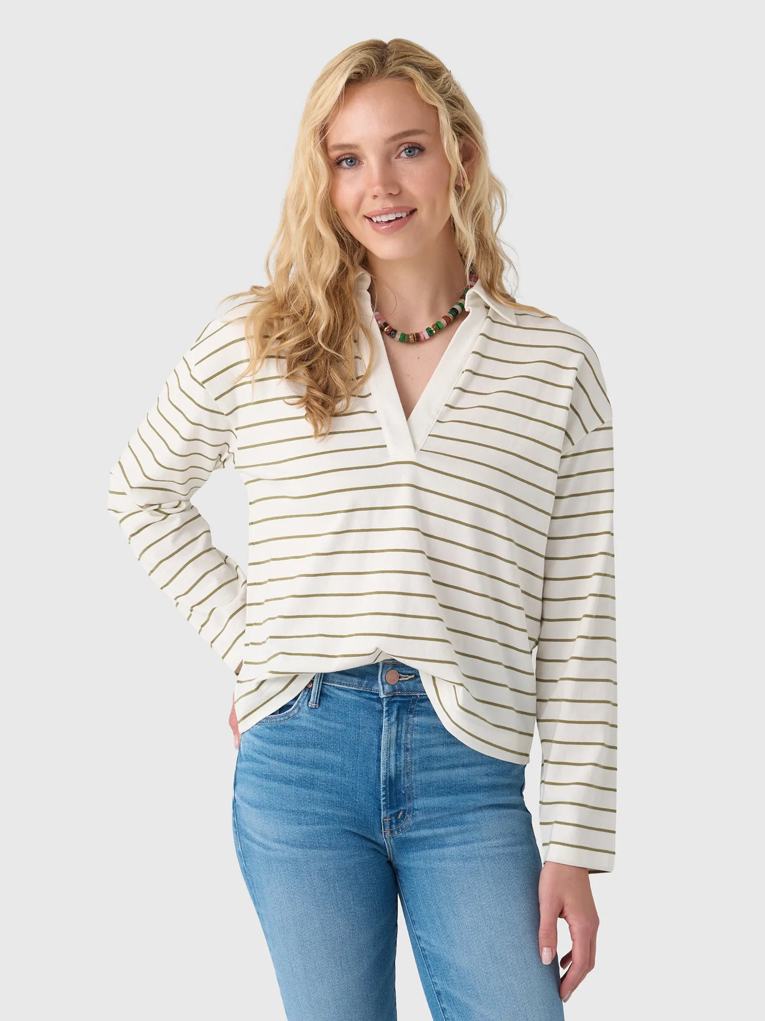 Vince Women's Striped Cotton Long-Sleeve Polo Shirt sold by Saint Bernard