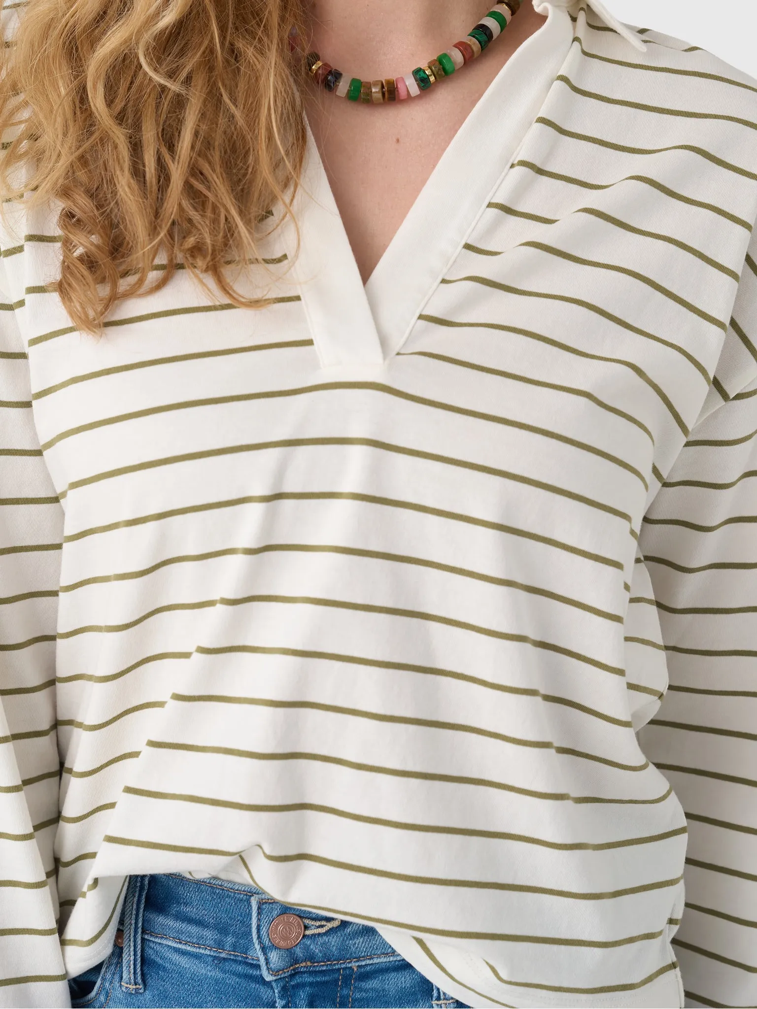 Vince Women's Striped Cotton Long-Sleeve Polo Shirt sold by Saint Bernard product image thumbnail 5