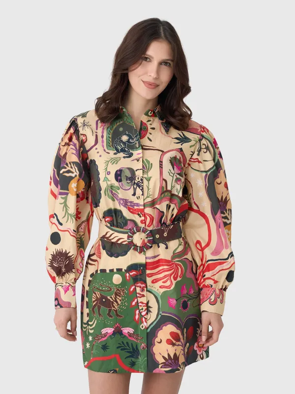 Farm Rio Women's Artsy Surreal Land Beaded Belt Mini Dress made by FARM Rio