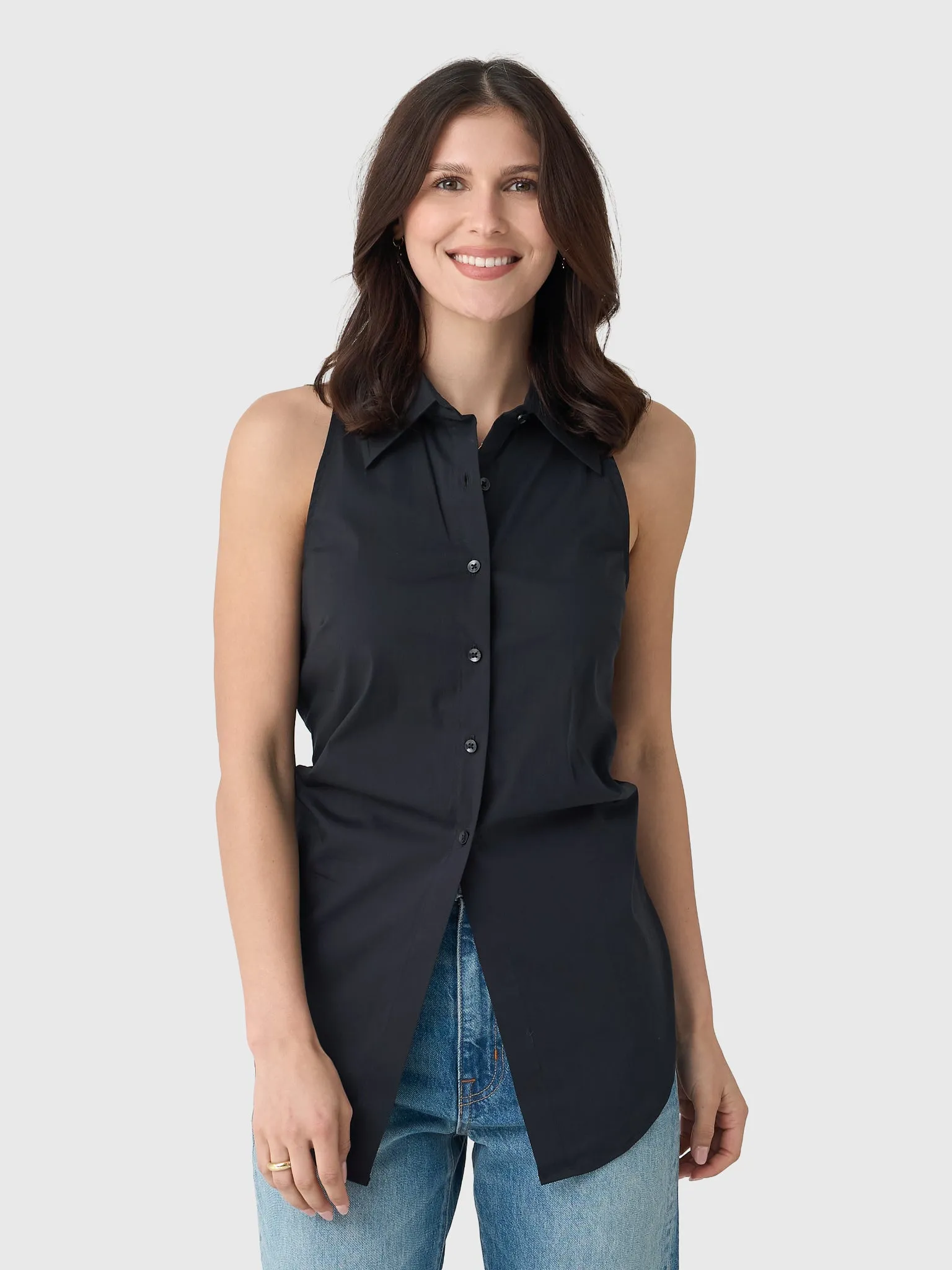 Simon Miller Women's Loch Sleeveless Poplin Button-Down Shirt sold by Saint Bernard
