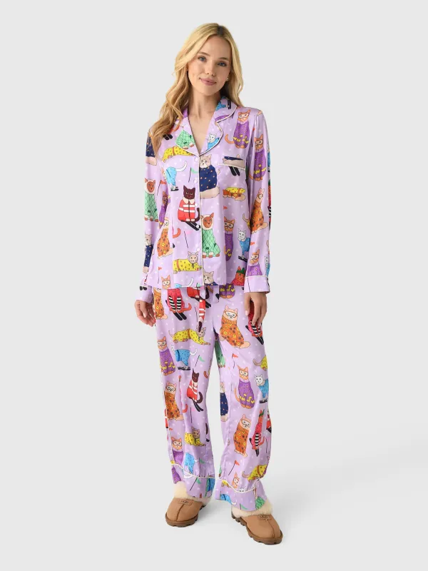 Karen Mabon Women's Skiing Cats Pajama Set made by Saint Bernard
