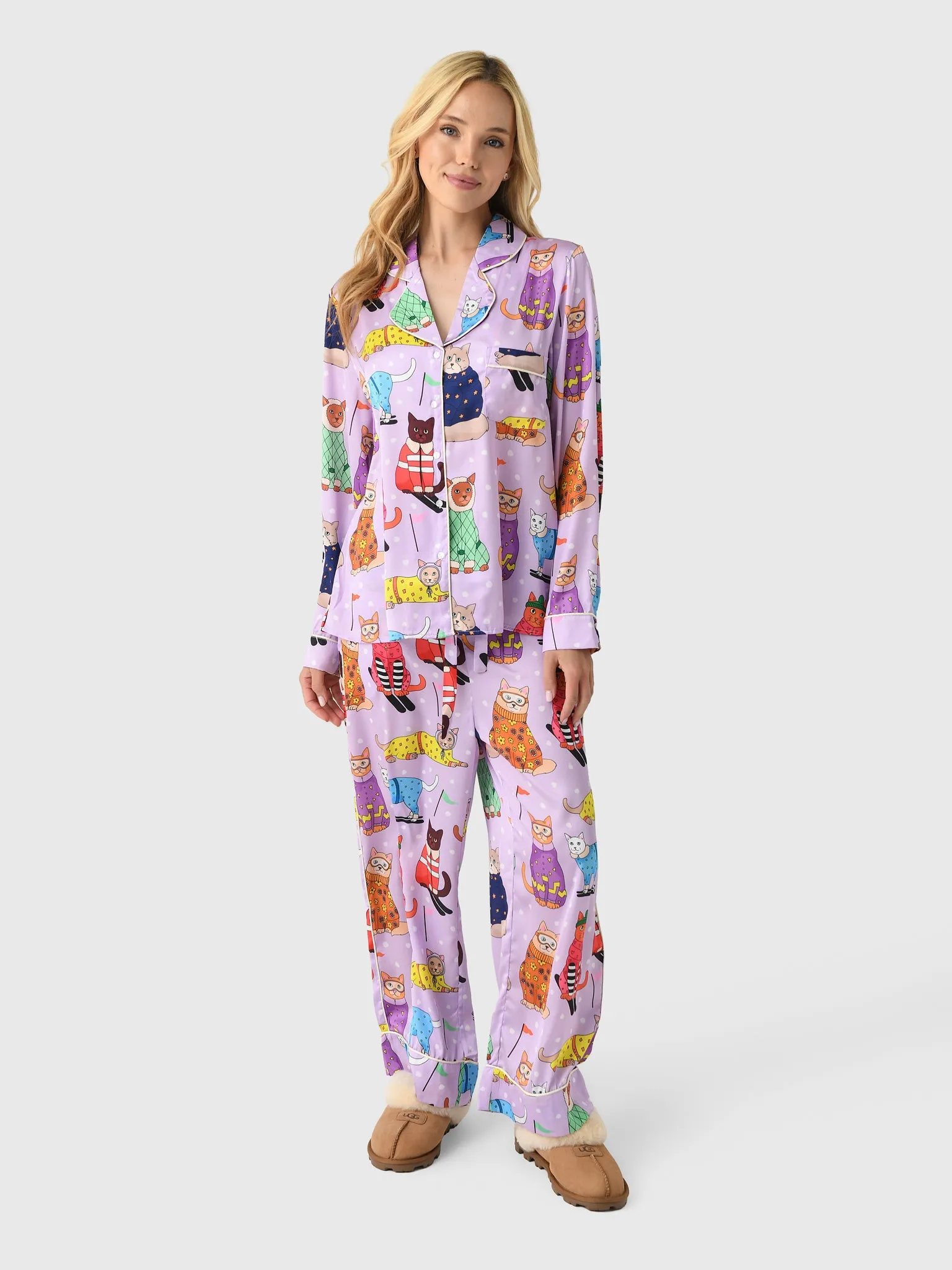 Karen Mabon Women's Skiing Cats Pajama Set sold by Saint Bernard