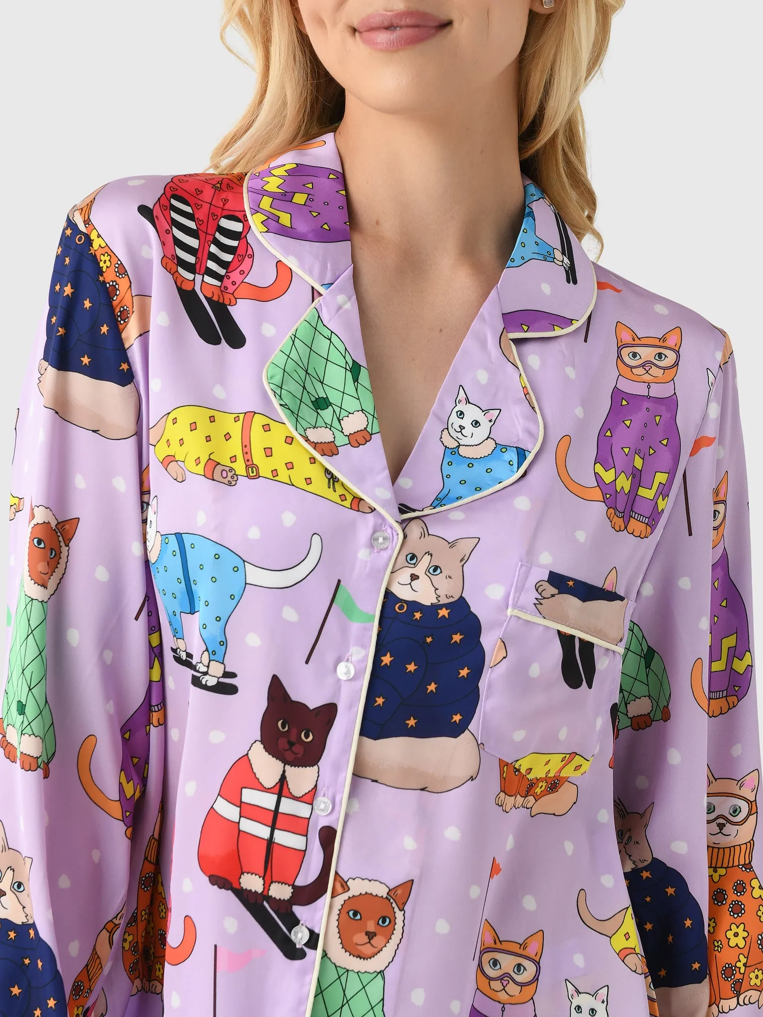 Karen Mabon Women's Skiing Cats Pajama Set sold by Saint Bernard product image thumbnail 4