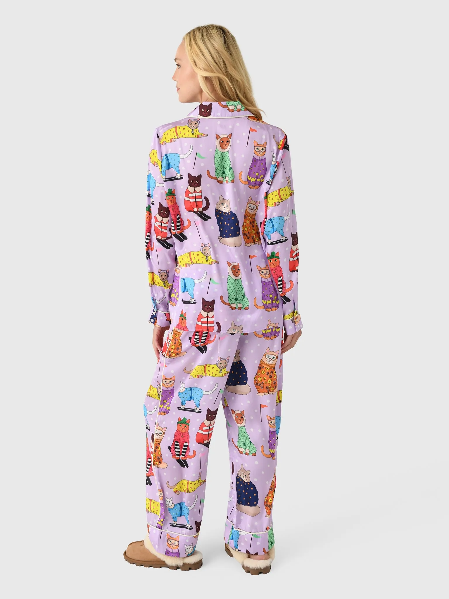 Karen Mabon Women's Skiing Cats Pajama Set sold by Saint Bernard product image thumbnail 3