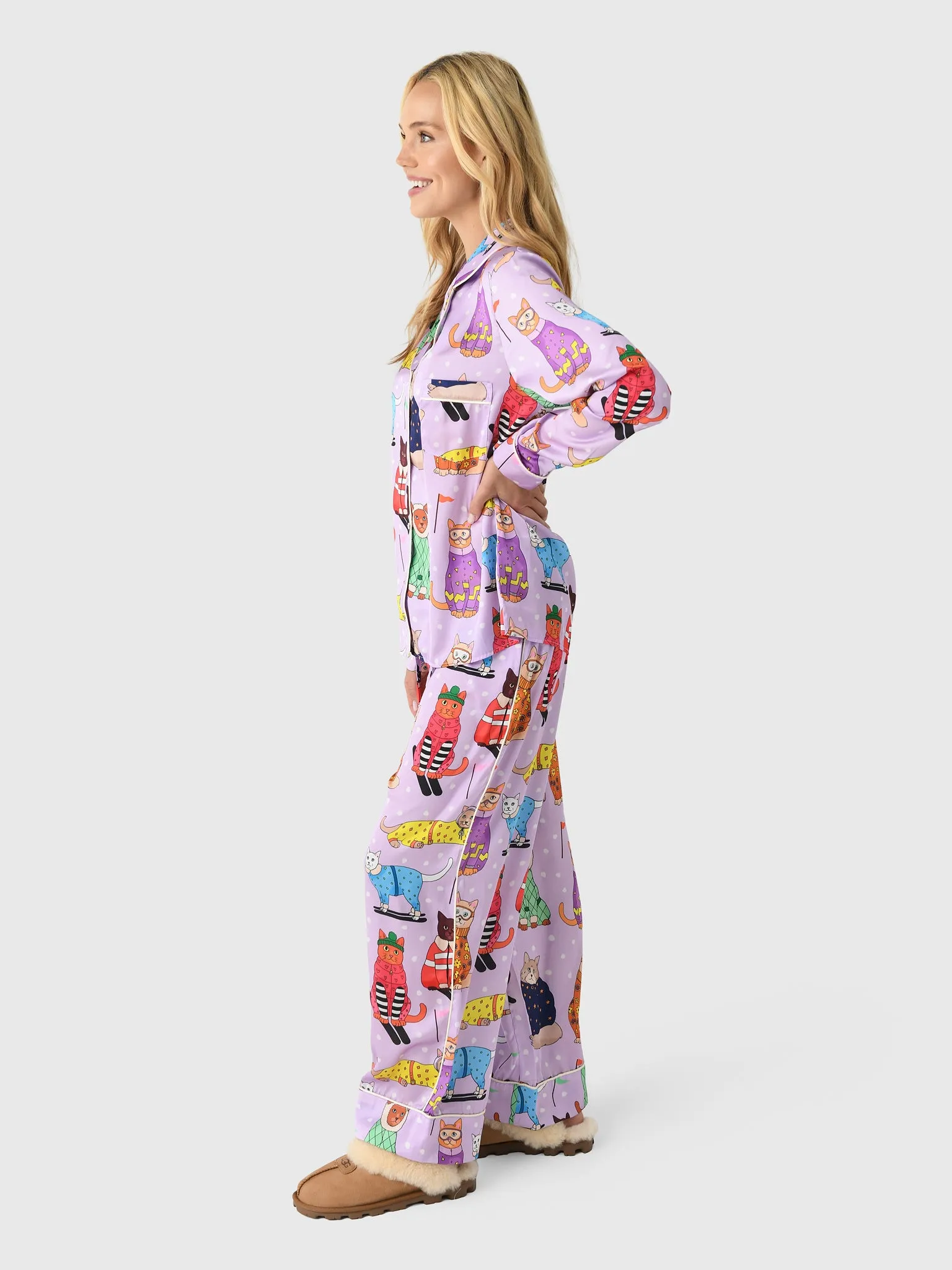 Karen Mabon Women's Skiing Cats Pajama Set sold by Saint Bernard product image thumbnail 2