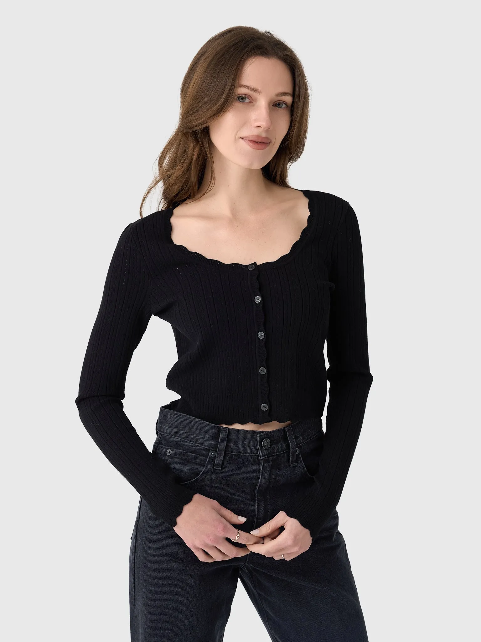 LoveShackFancy Women's Martti Stretch Pointelle Cardigan sold by Saint Bernard