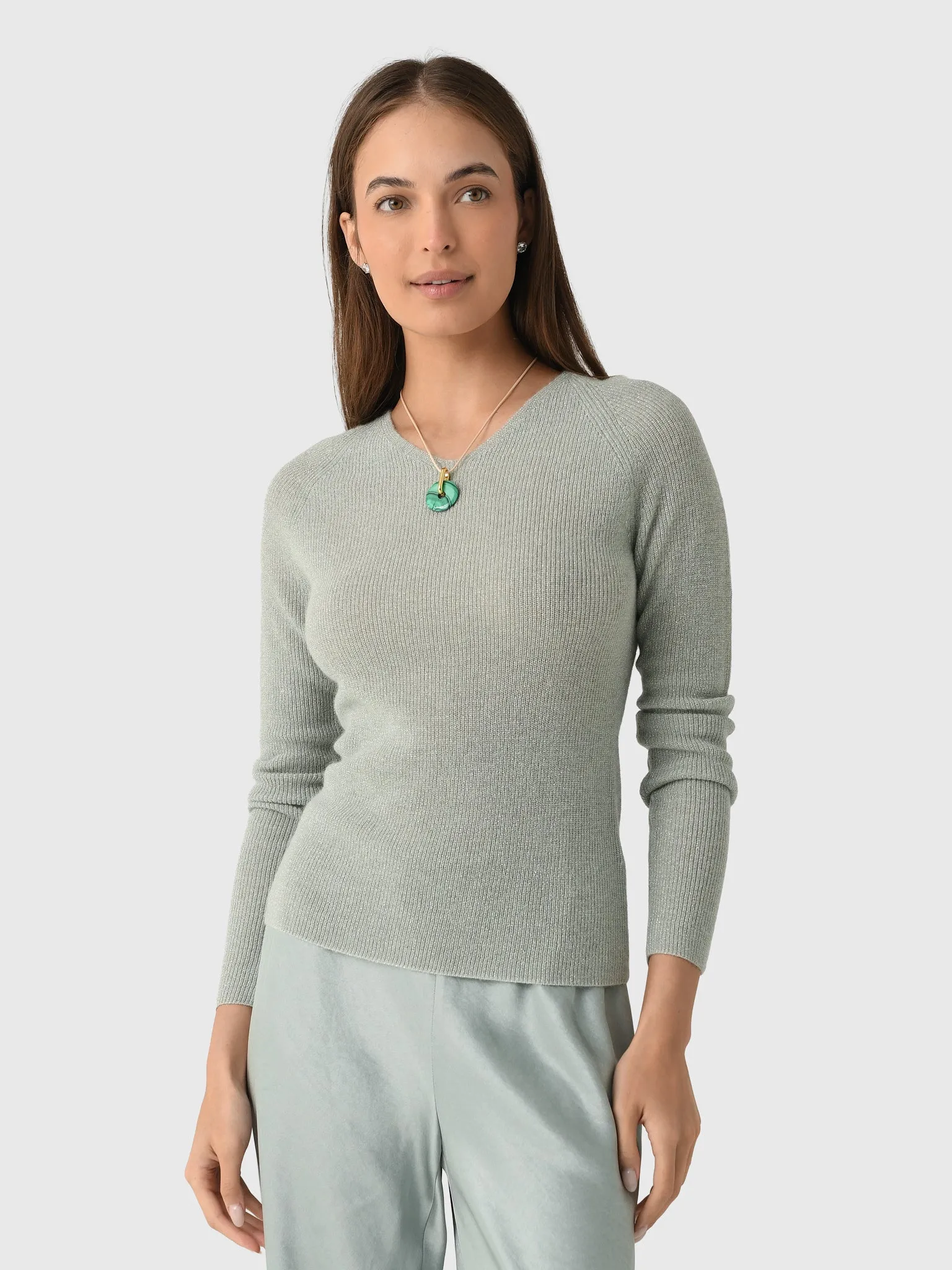 Vince Women's Metallic Ribbed High V-Neck Sweater sold by Saint Bernard