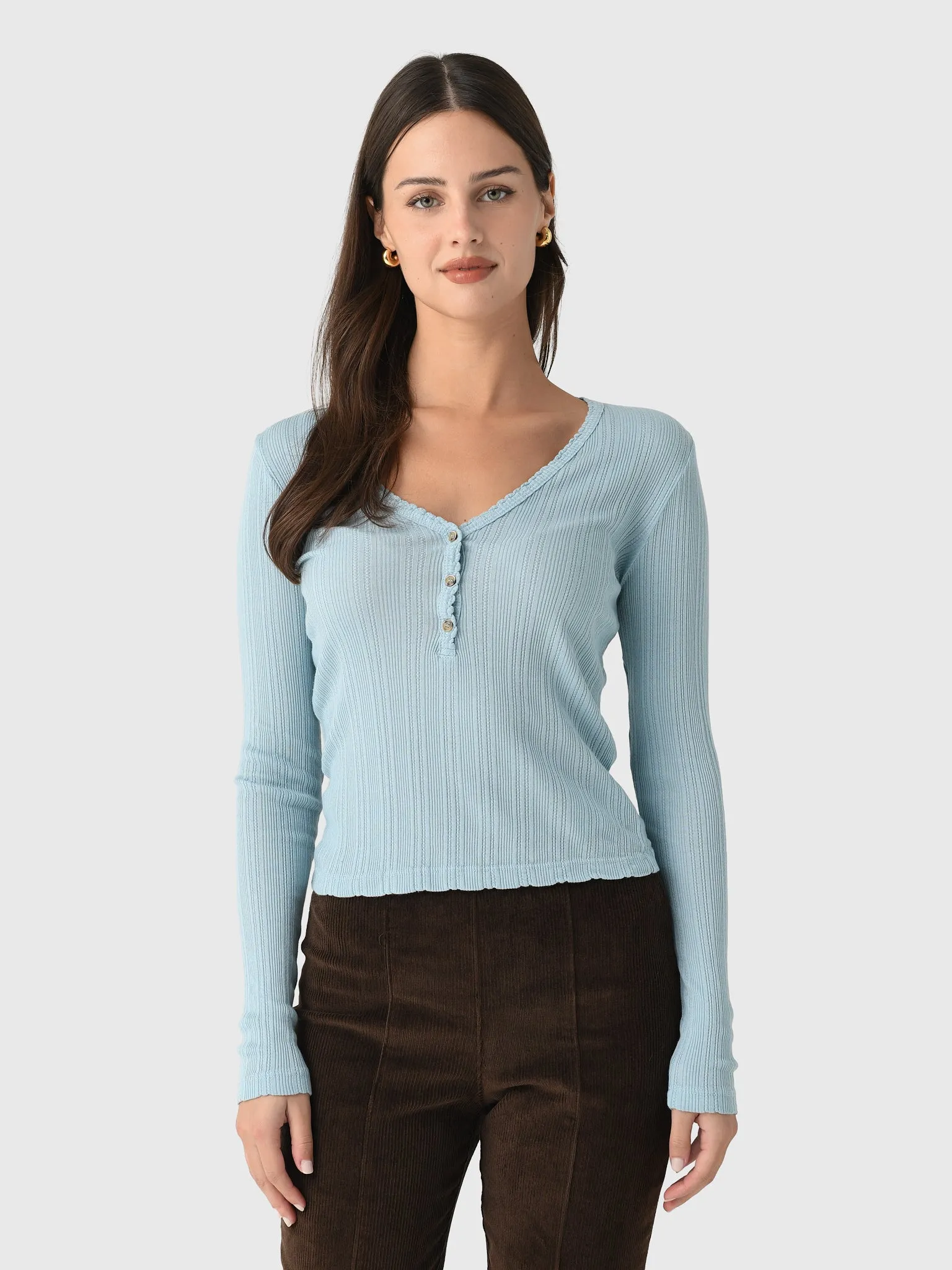 Velvet Women's Winona Pointelle Henley Top sold by Saint Bernard