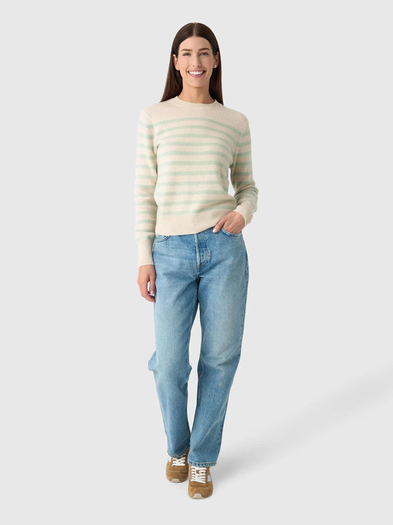 White + Warren Women's Cashmere Striped Crewneck Sweater sold by Saint Bernard product image thumbnail 2