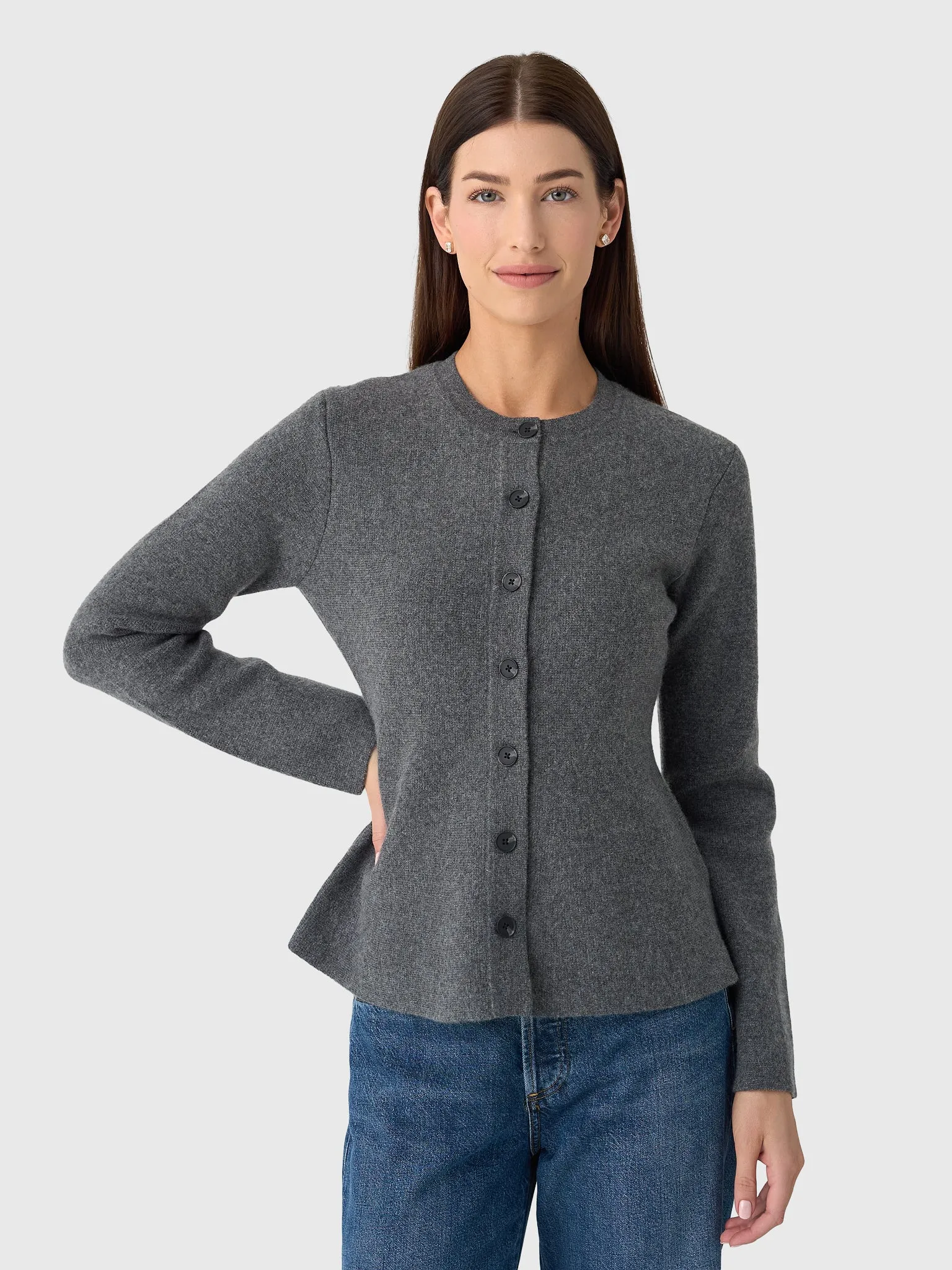 White + Warren Women's Cashmere Blend Peplum Cardigan sold by Saint Bernard