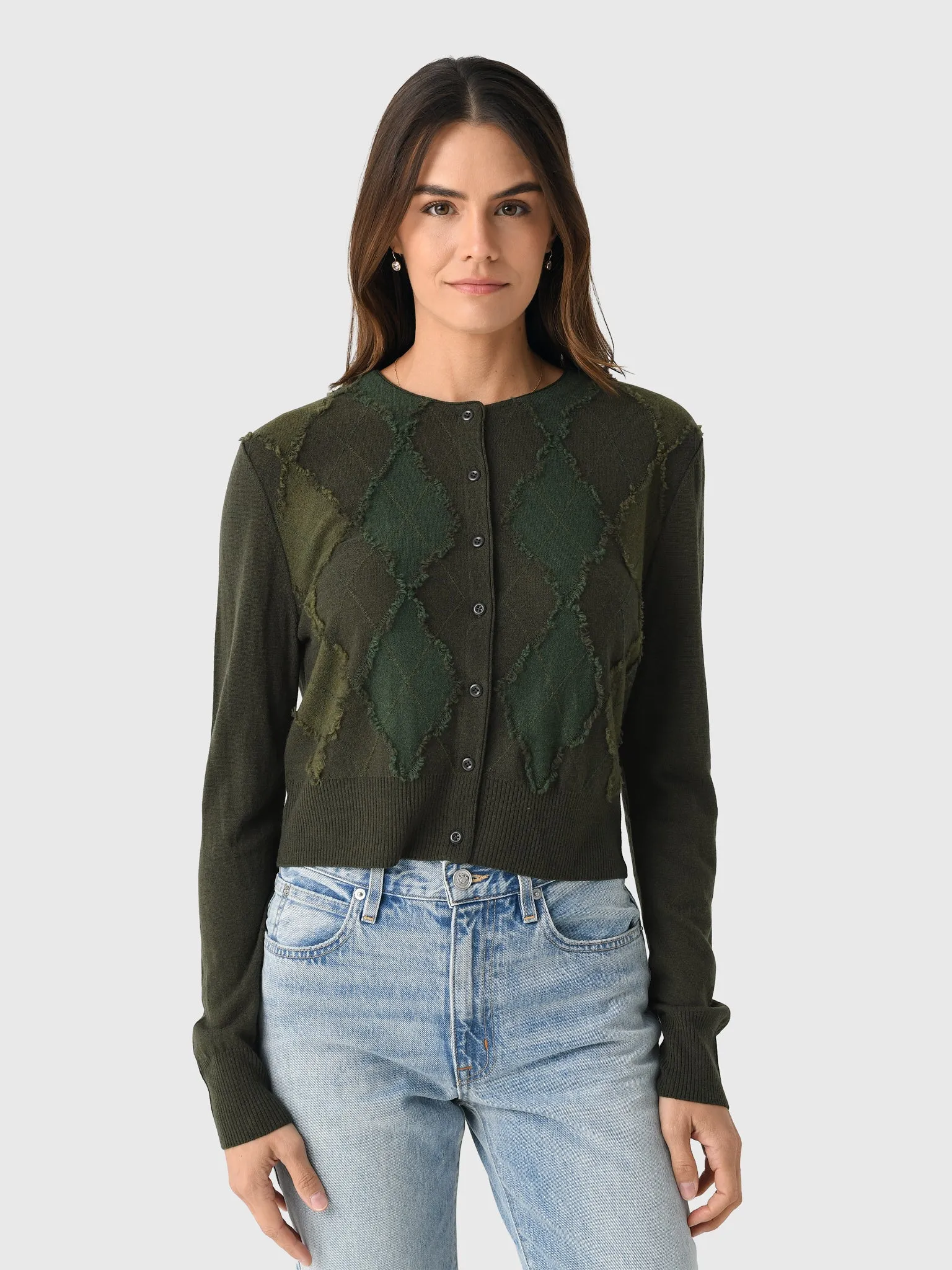 Vince Women's Hand-Cut Argyle Cardigan sold by Saint Bernard