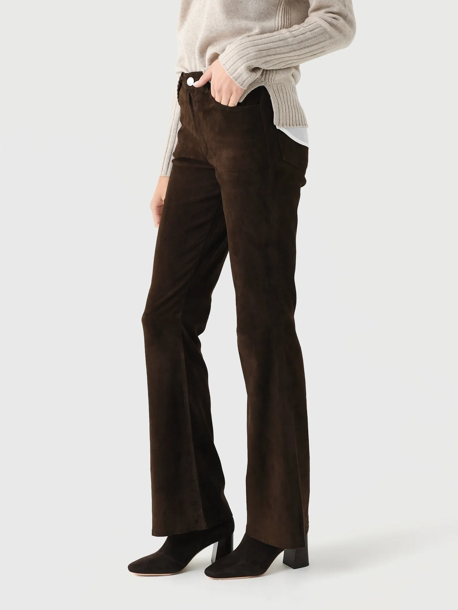SPRWMN Women's Suede 5-Pocket Micro Flare Pant sold by Saint Bernard product image thumbnail 3
