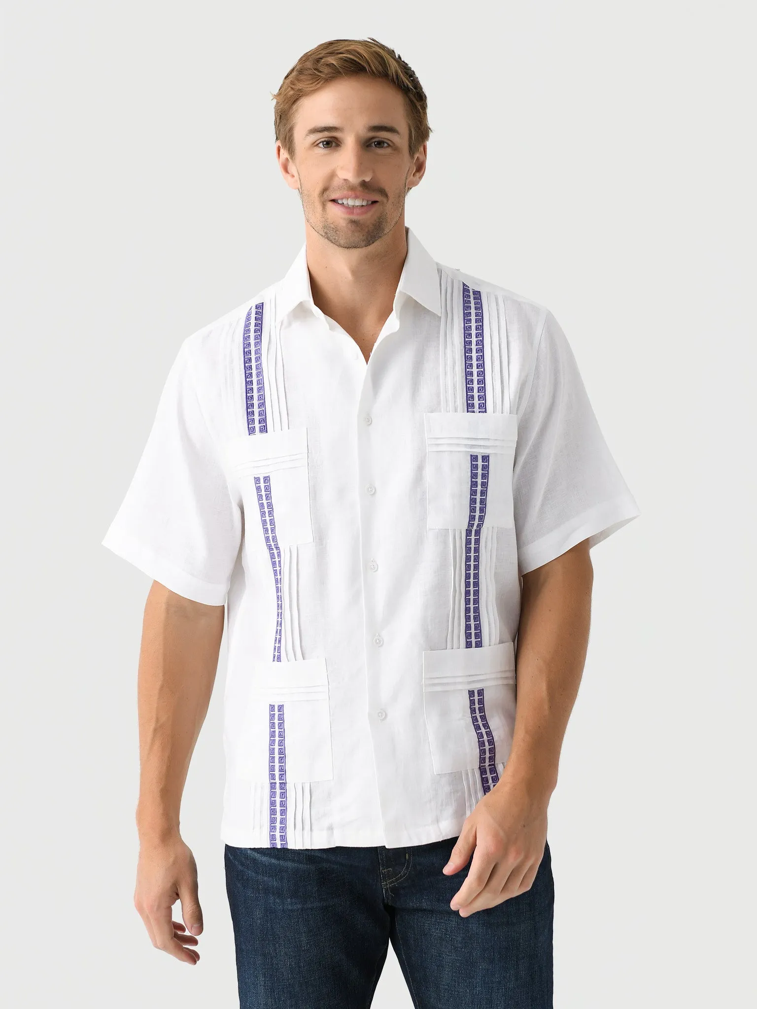 Centuria Men's Short Sleeve Greek Key Guayabera Shirt sold by Saint Bernard